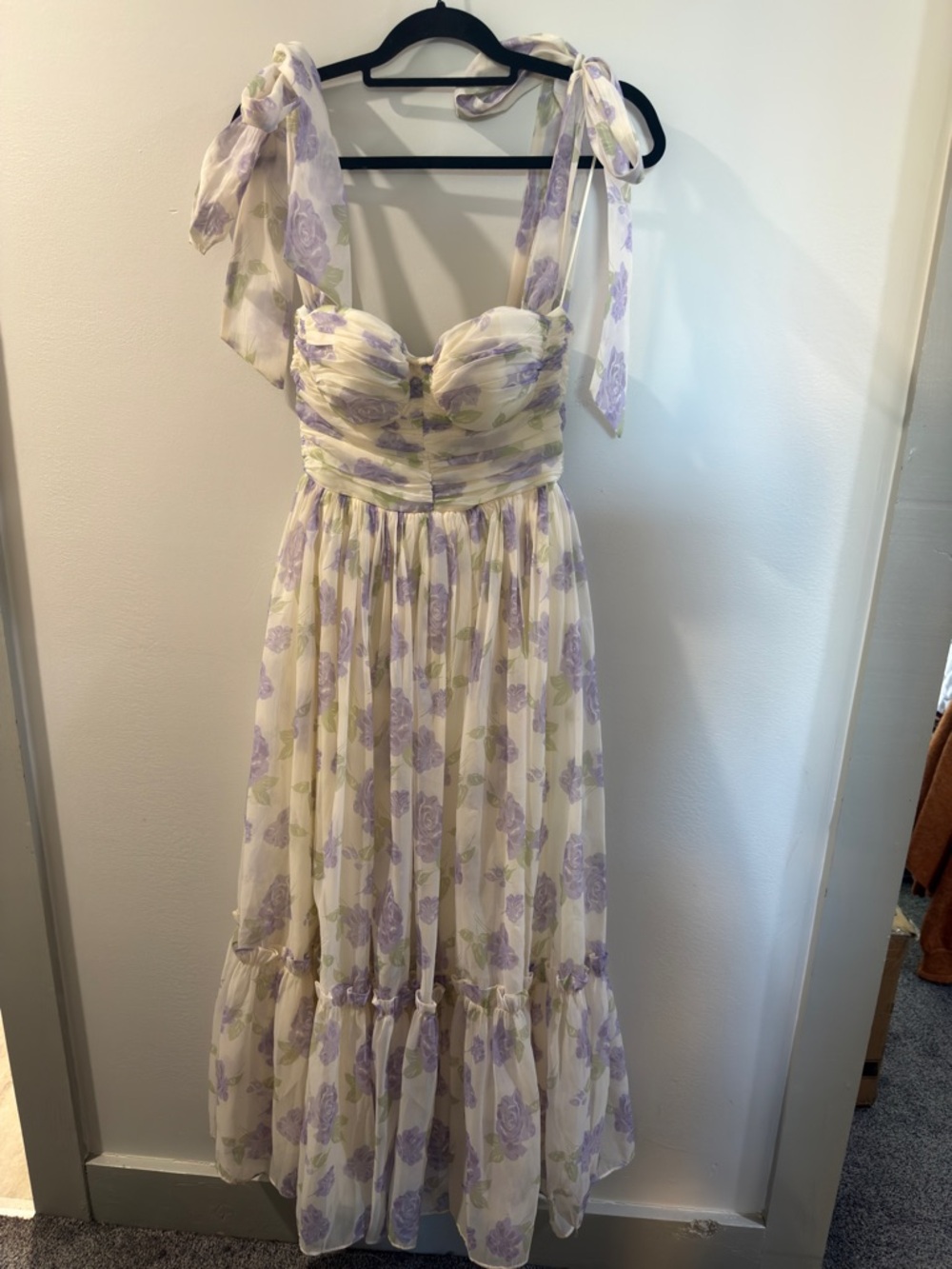 MABLE Cream Dress with Lavender and Pale Green Accents